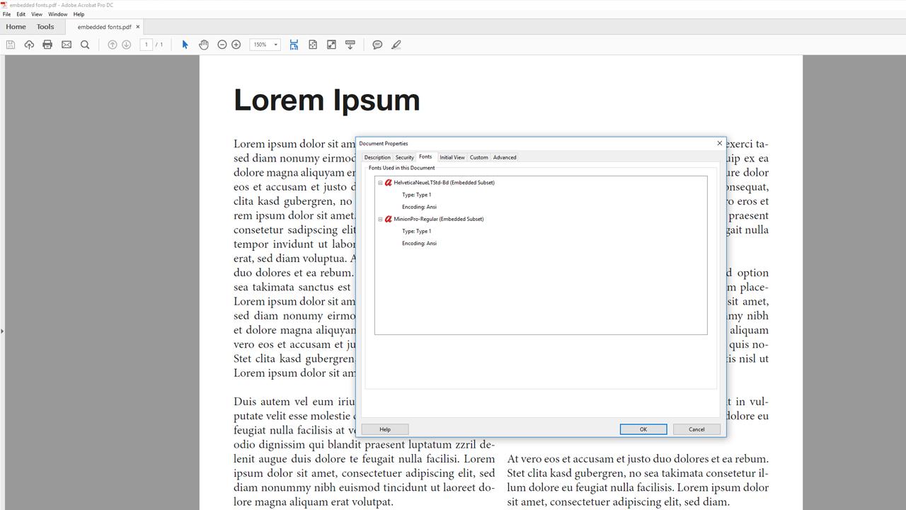 Opciones de fuentes en PDF