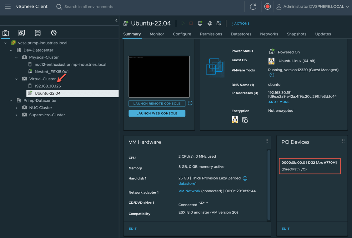 Arquitectura VMDirectPath GPU VMware