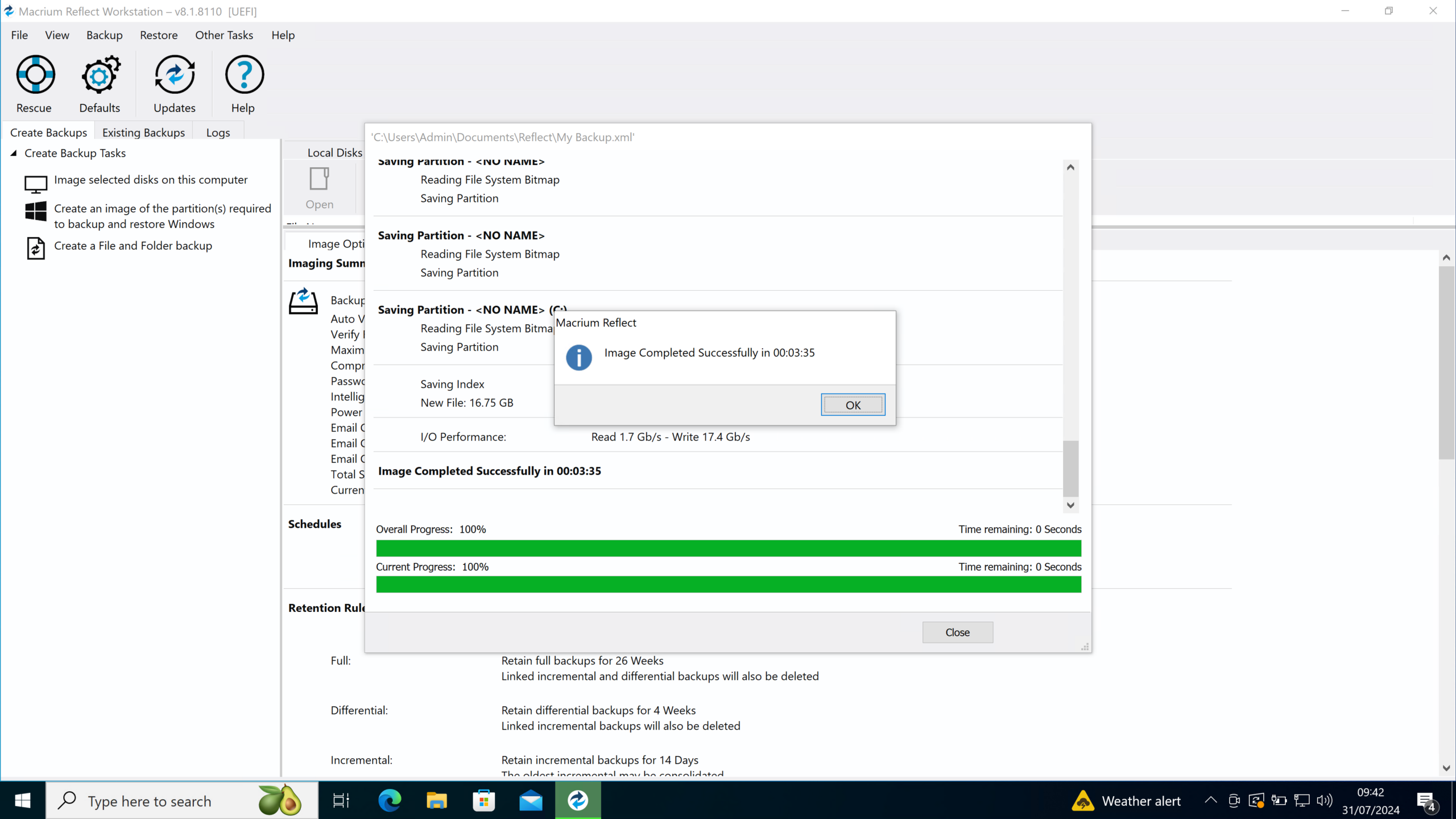 Esquema Incremental Forever en Macrium Reflect