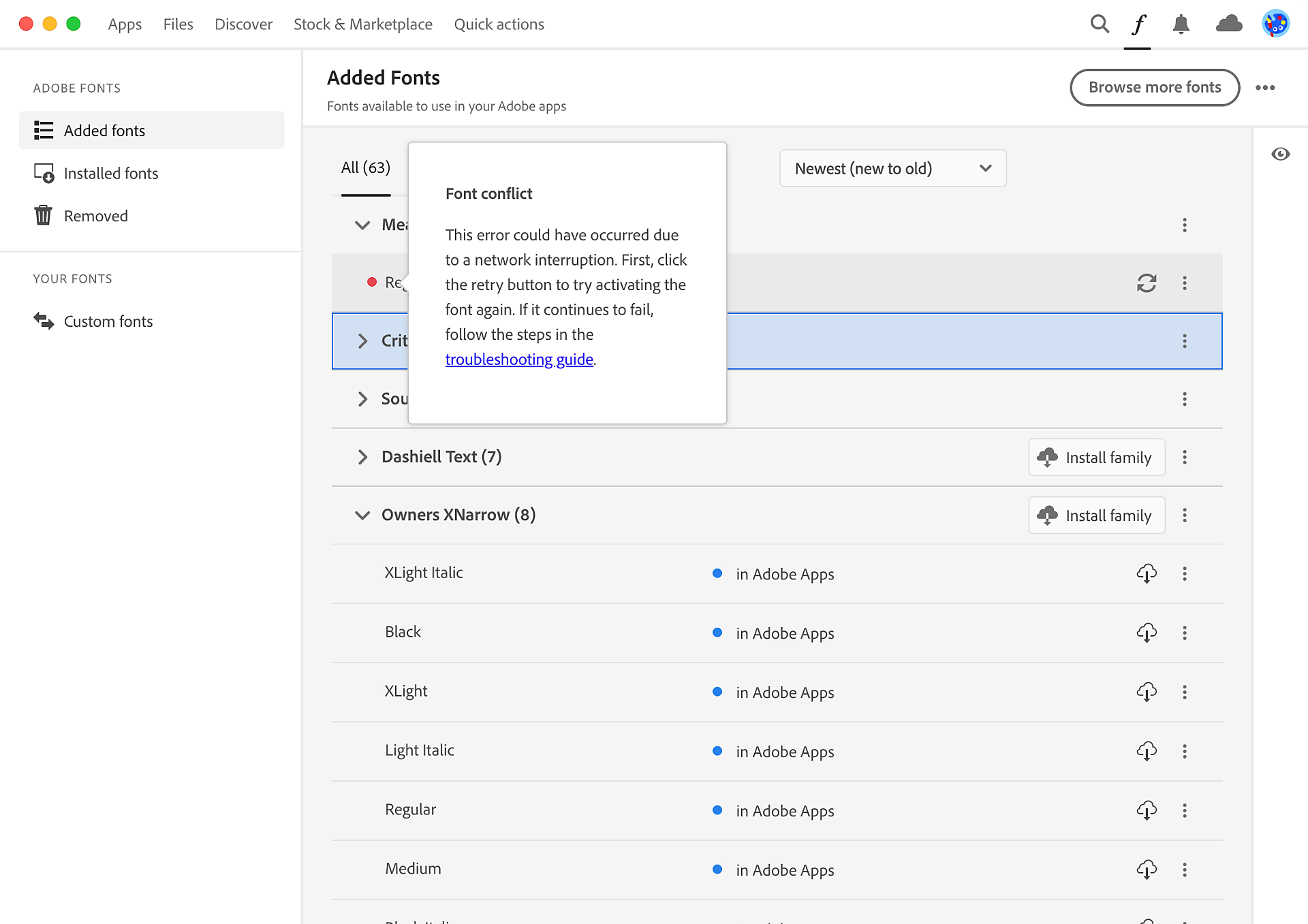 Problemas de sincronizacion con Adobe Fonts