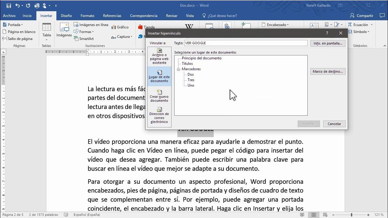 Hipervínculos en Microsoft Word