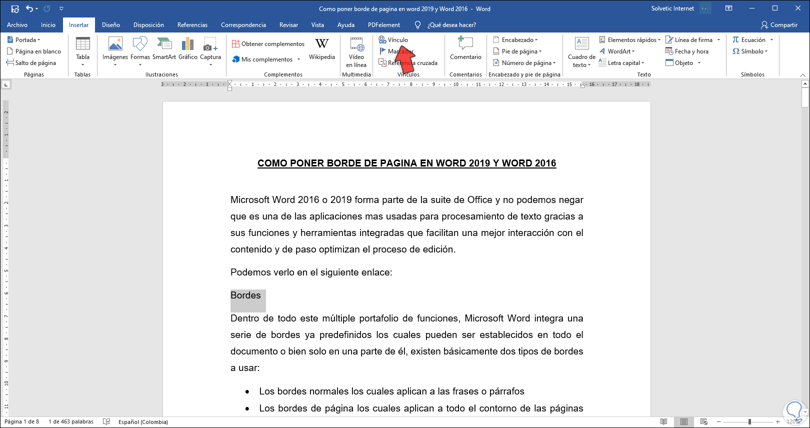 Cuadro de diálogo insertar hipervínculo en Word Cuadro de diálogo insertar hipervínculo en Word