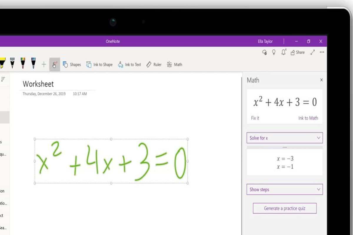 Asistente de matemáticas de Microsoft OneNote