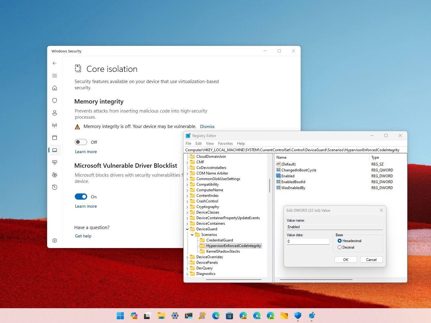 Integridad de memoria en Windows