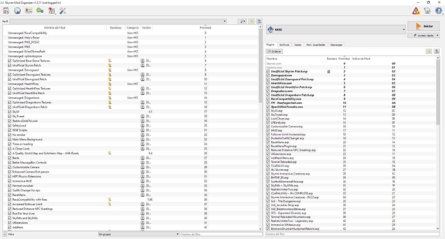 Ejemplos de lista de carga de mods en Skyrim