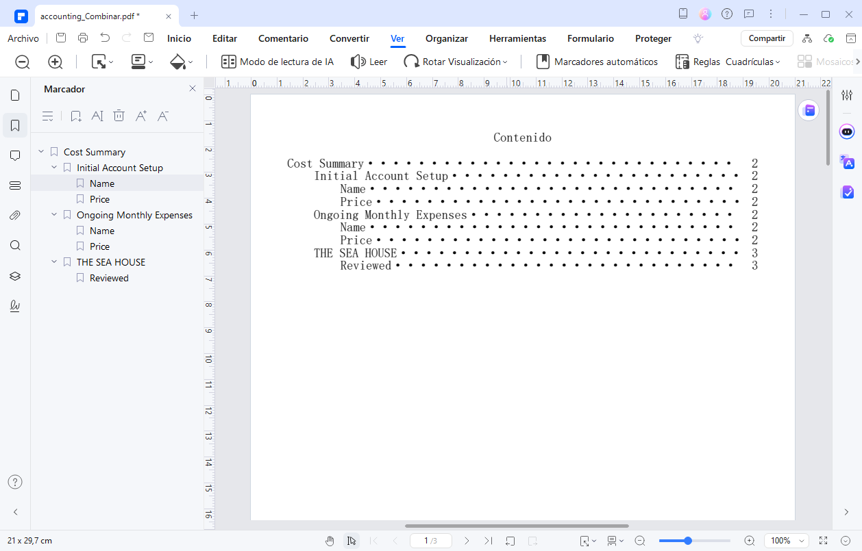 Marcadores e índice de Word en PDF exportado