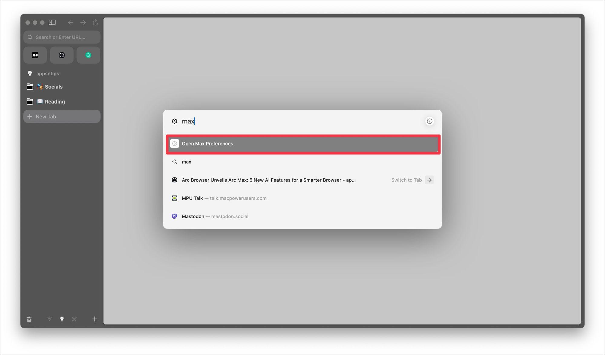 Arc Browser con funcion Max