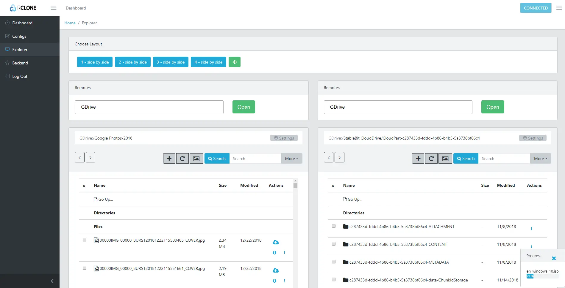 Interfaz web de rclone en el navegador Interfaz web de rclone en el navegador