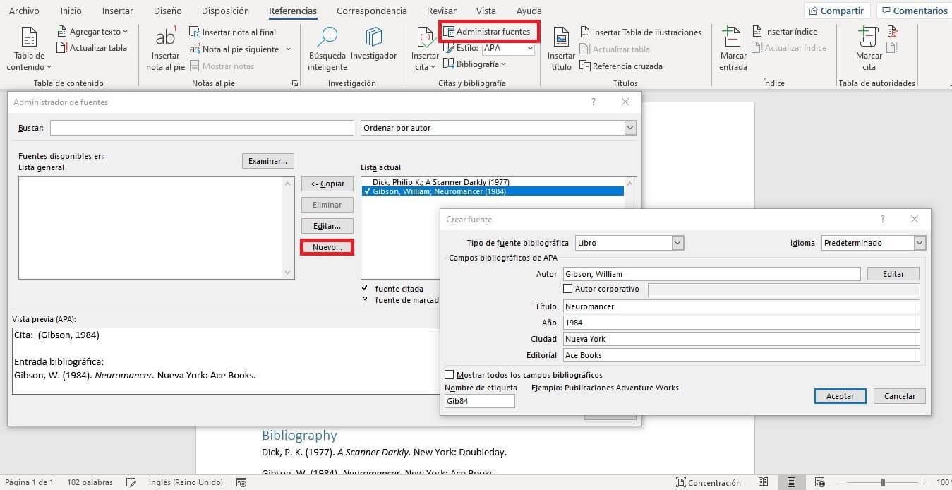 Insertar referencias en Word Insertar referencias en Word
