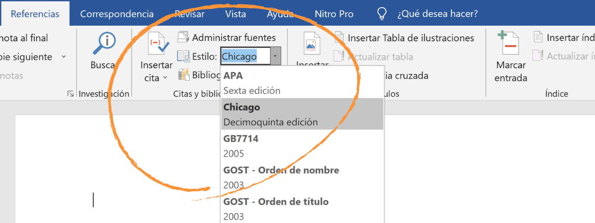 Menú de referencias en Word Menú de referencias en Word