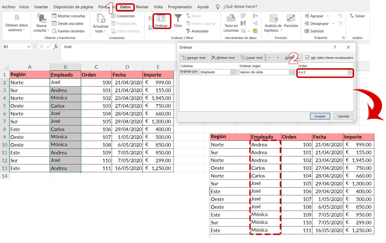 Ordenar y filtrar datos en Excel