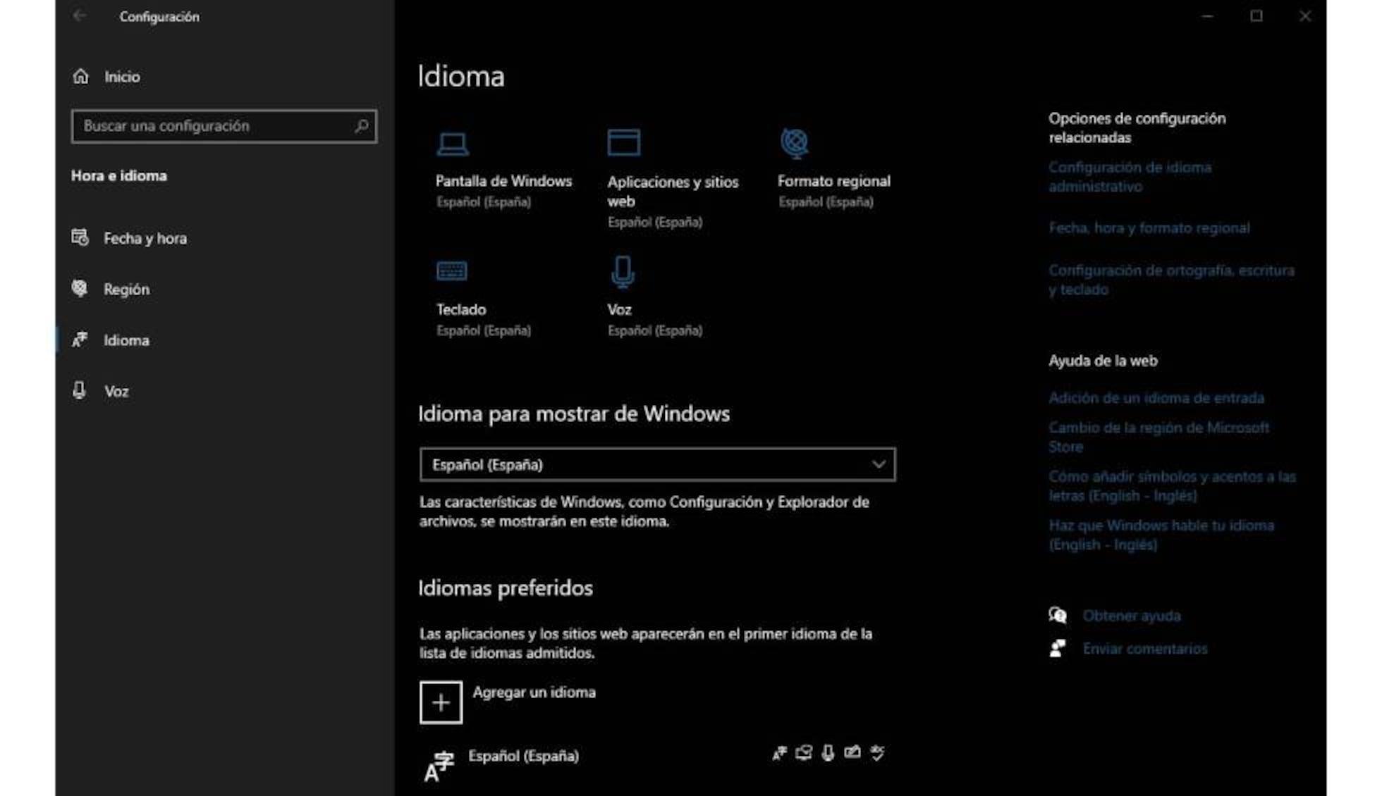 Configuración de idioma y región en Windows Configuración de idioma y región en Windows