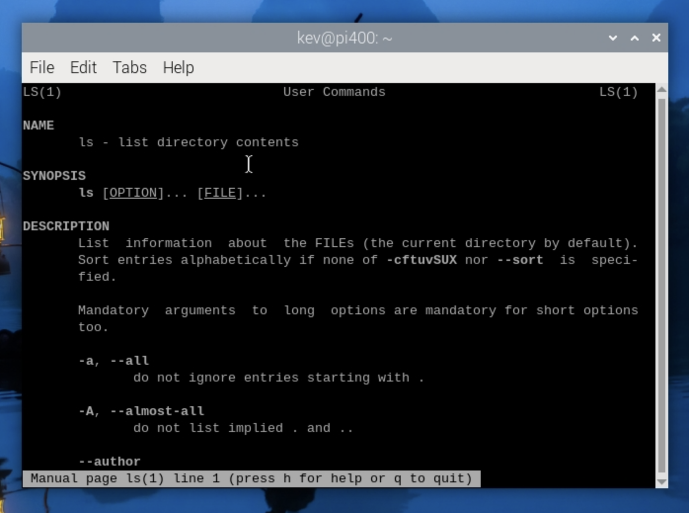 secciones del manual man en linux