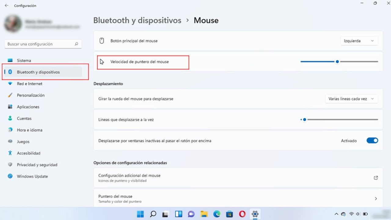 Opciones hápticas del ratón en Windows 11