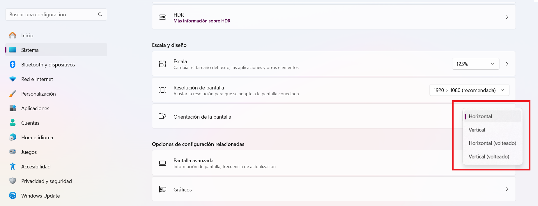 Ajustes de tasa de refresco en Windows 11