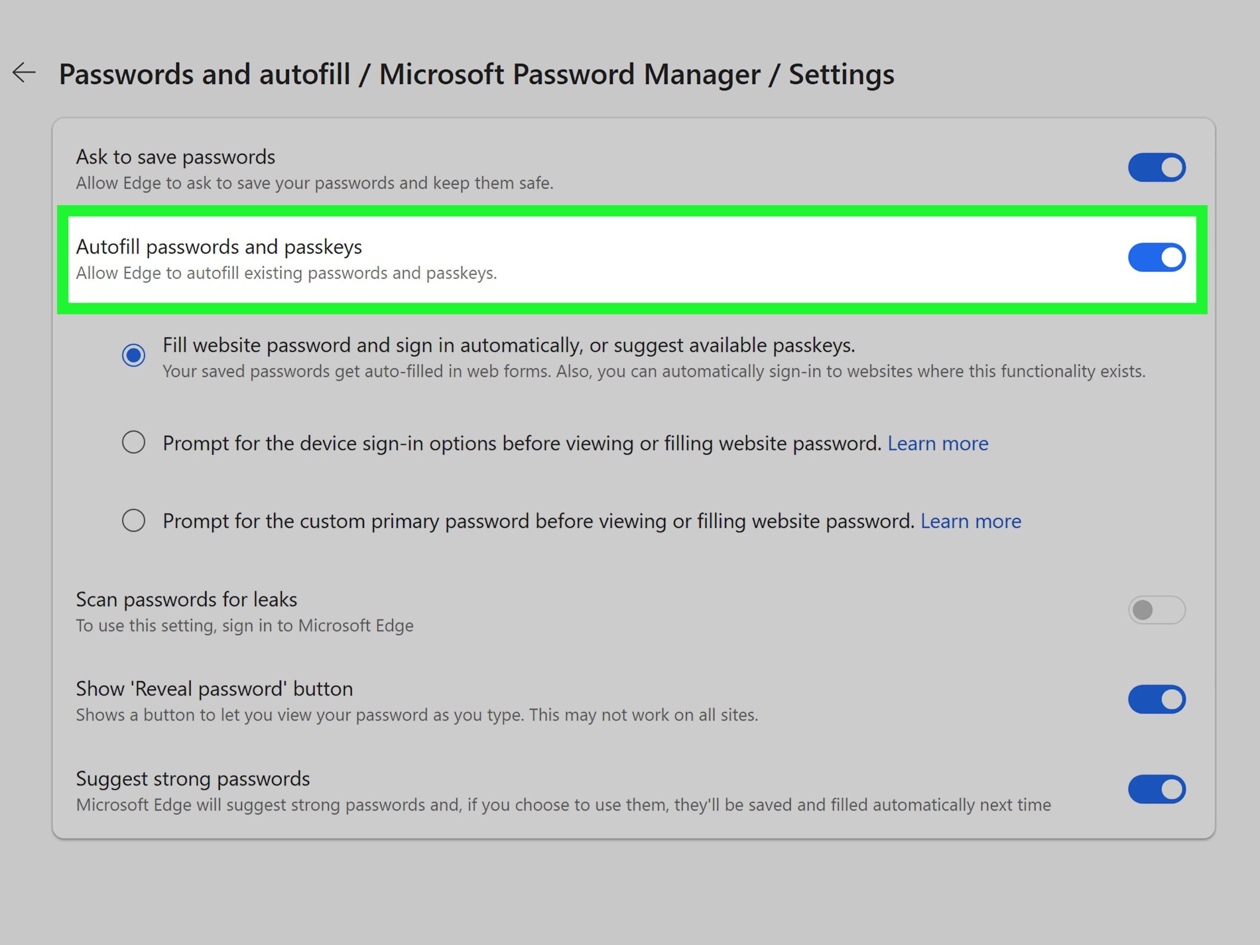 Gestión de contraseñas en Microsoft Edge