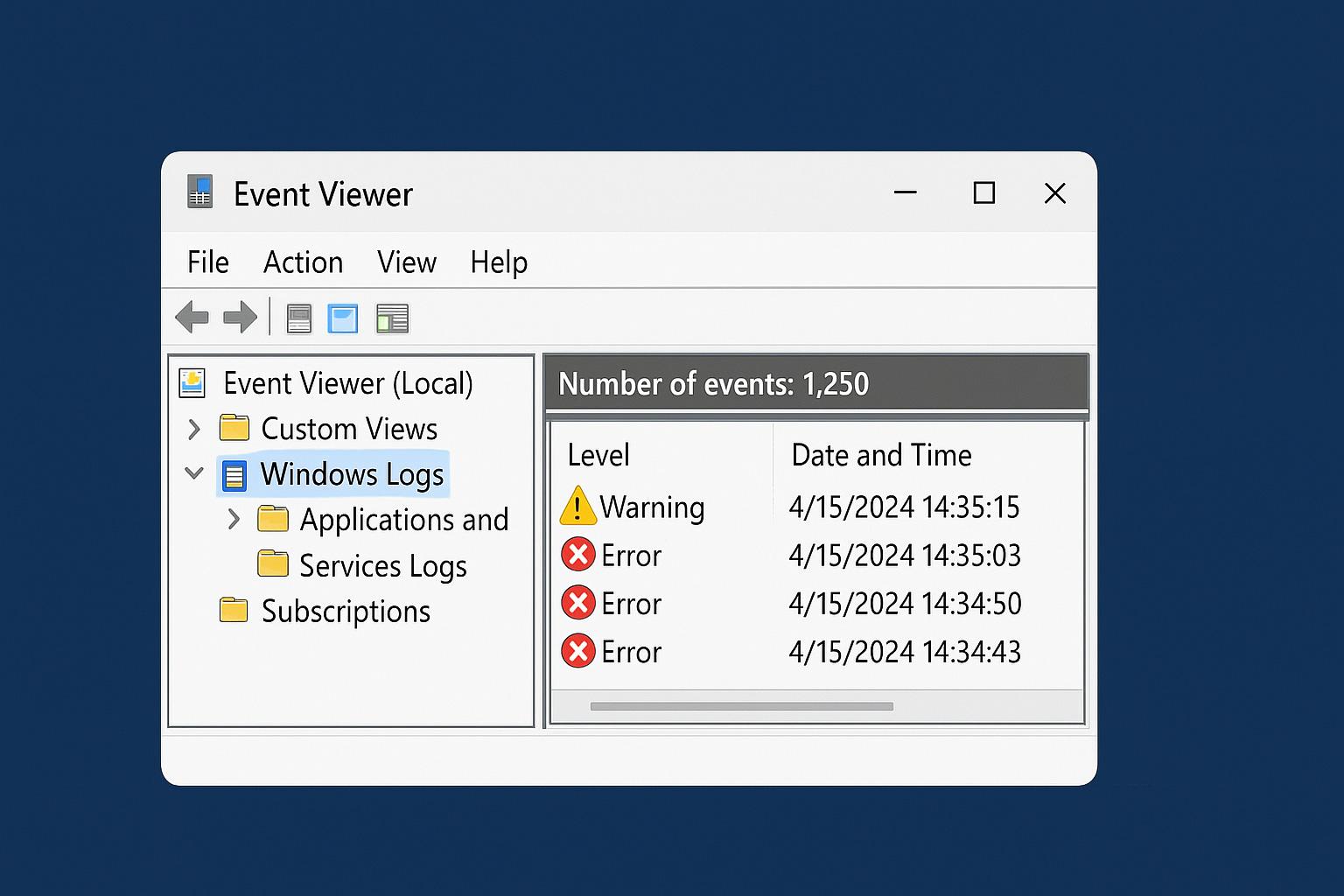 registros del visor de eventos windows