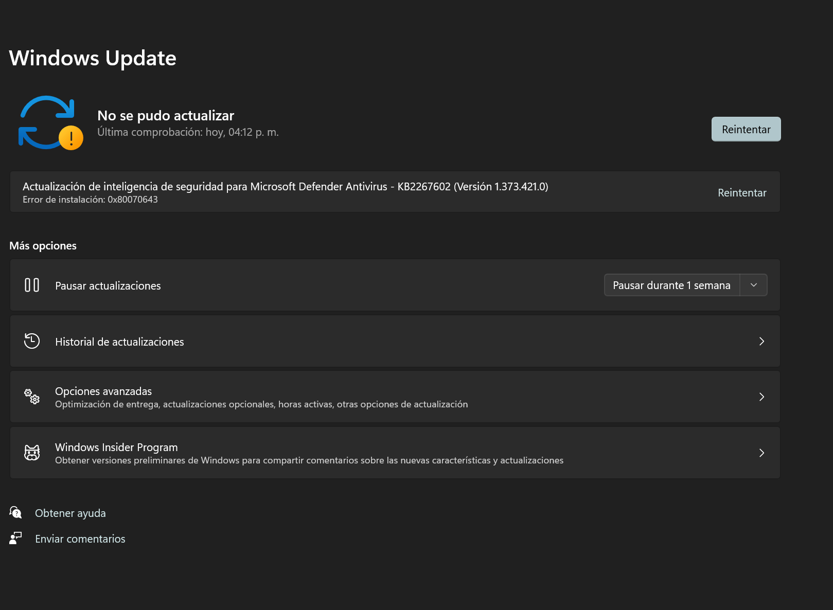 reiniciar para corregir error 0x80070643 reiniciar para corregir error 0x80070643