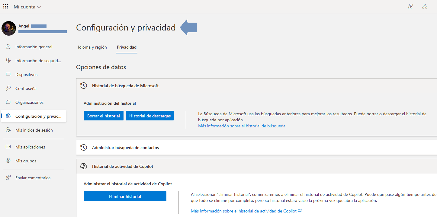 Gestionar historial actividad Copilot Gestionar historial actividad Copilot