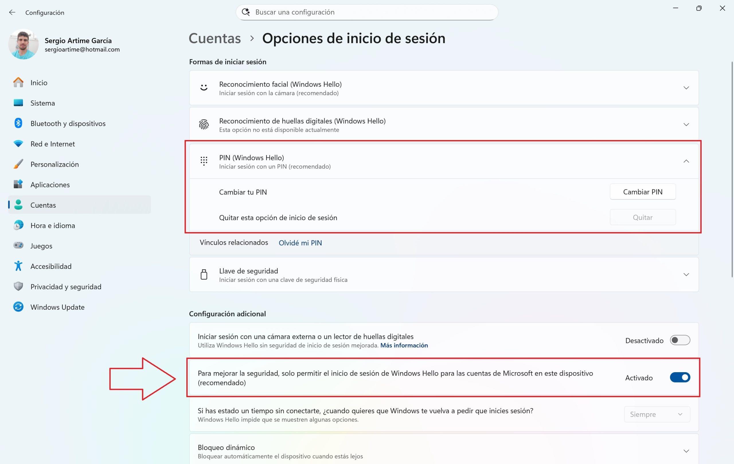 Desactivar contraseña inicio sesión Windows 11