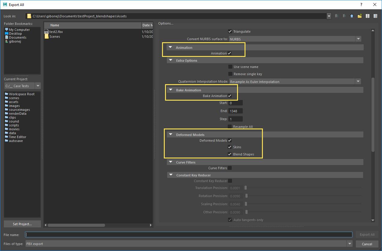 Exportar animaciones de Maya a FBX con curvas y root motion