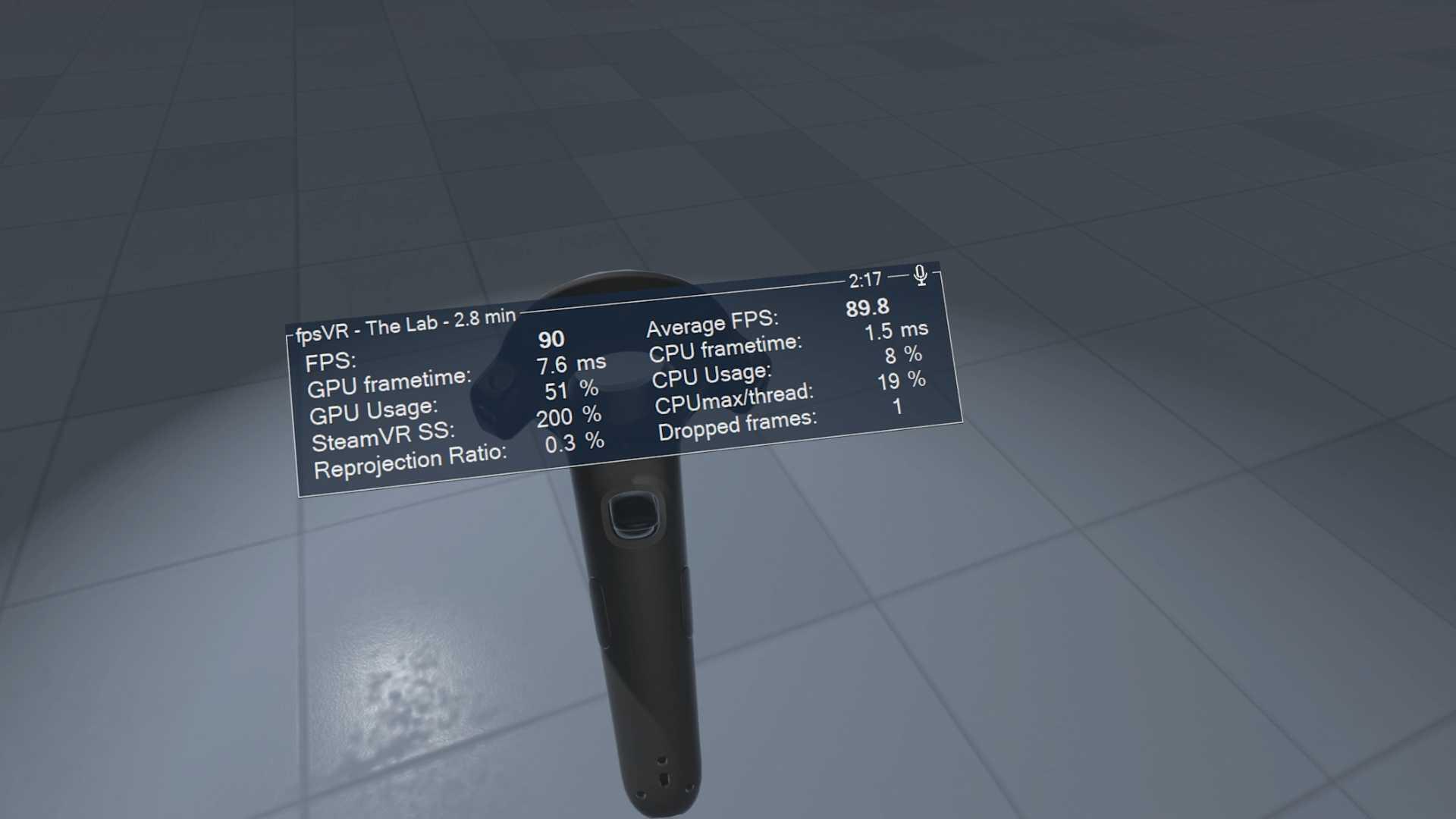 Podaci o temperaturi i performansama prikazani od strane fpsVR-a Podaci o temperaturi i performansama prikazani od strane fpsVR-a