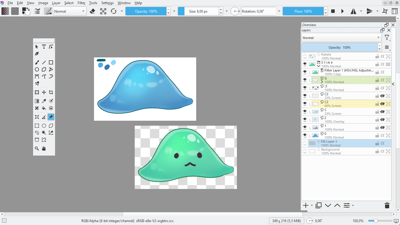 capas y fotogramas en Krita para juegos 2D