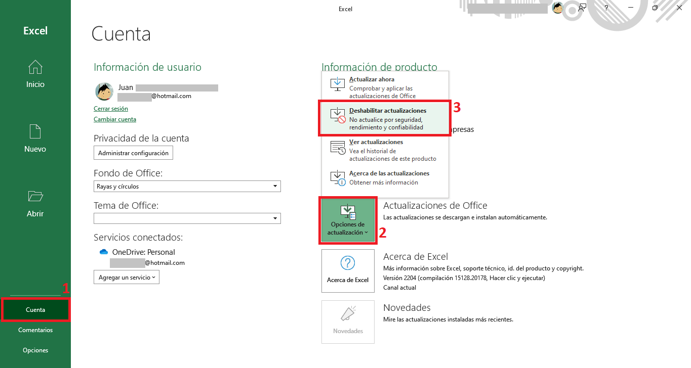 Opciones de actualización de Office