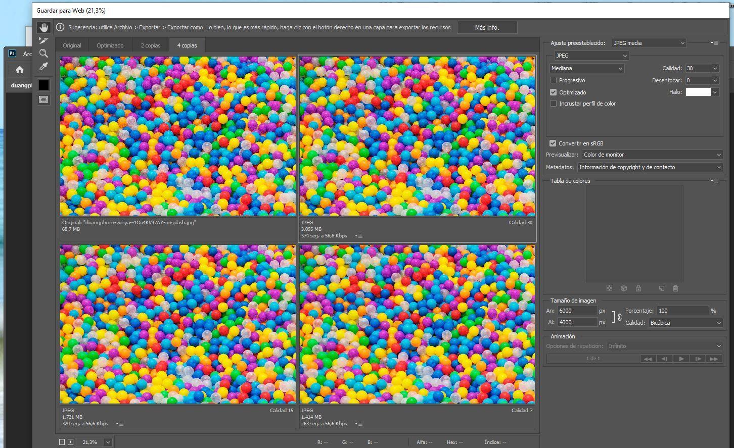 Optimizar imágenes en Photoshop para web en formato WebP