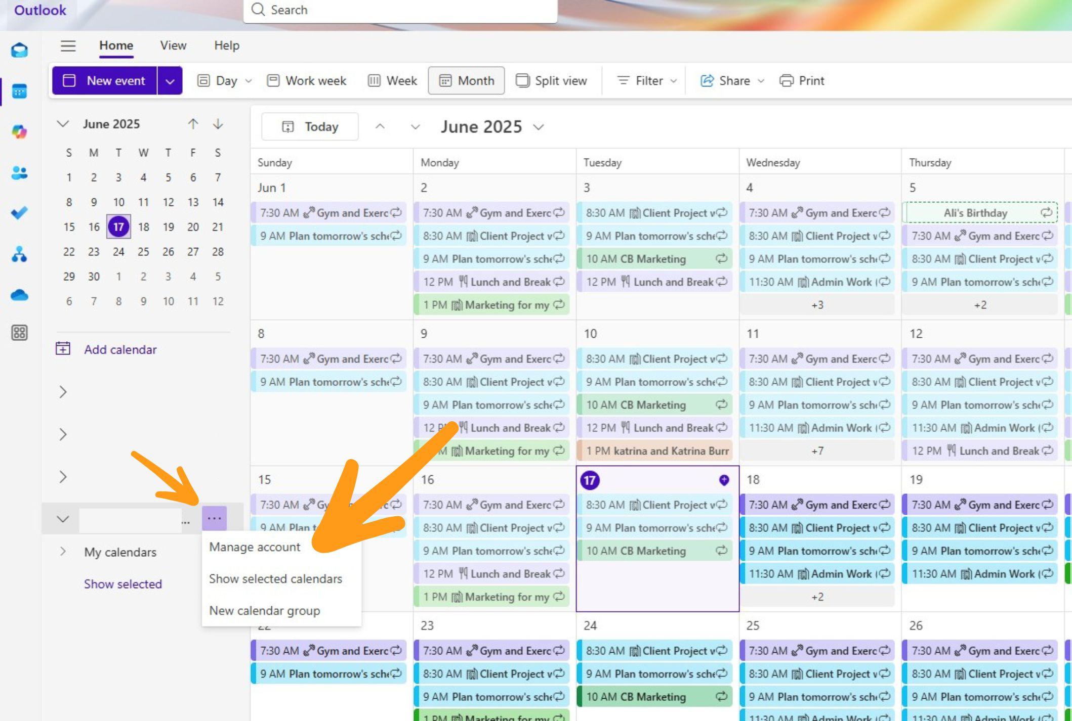 ซิงค์ปฏิทินและรายชื่อติดต่อใน Outlook