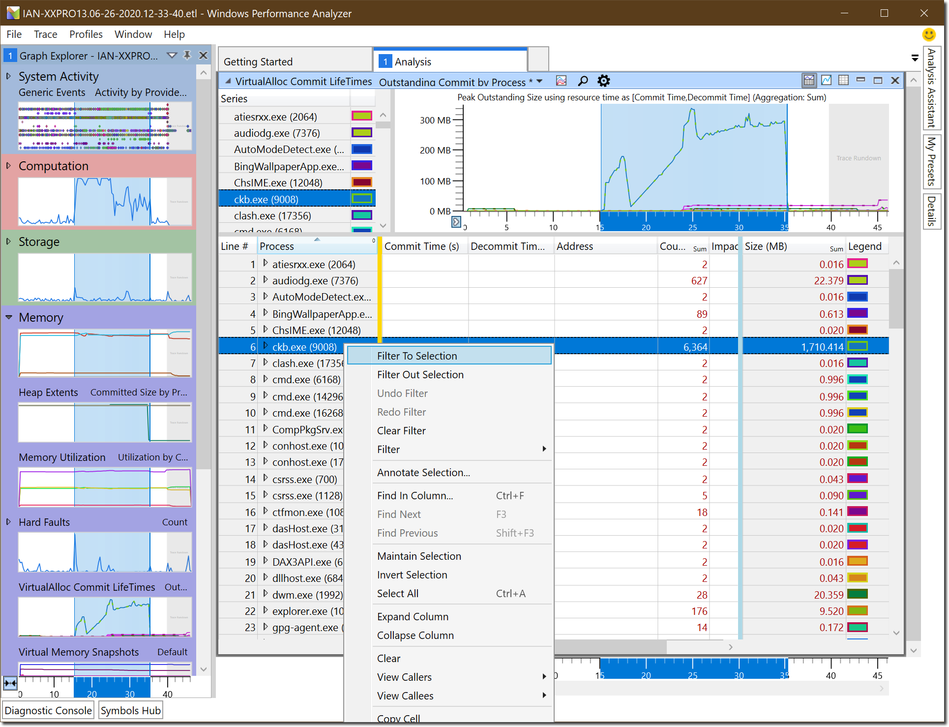 Windows Performance Recorder interfaz