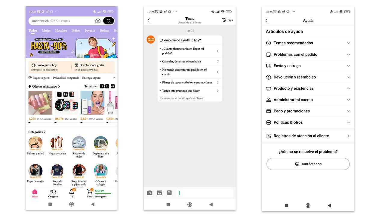 Centro de ayuda en la app de Temu
