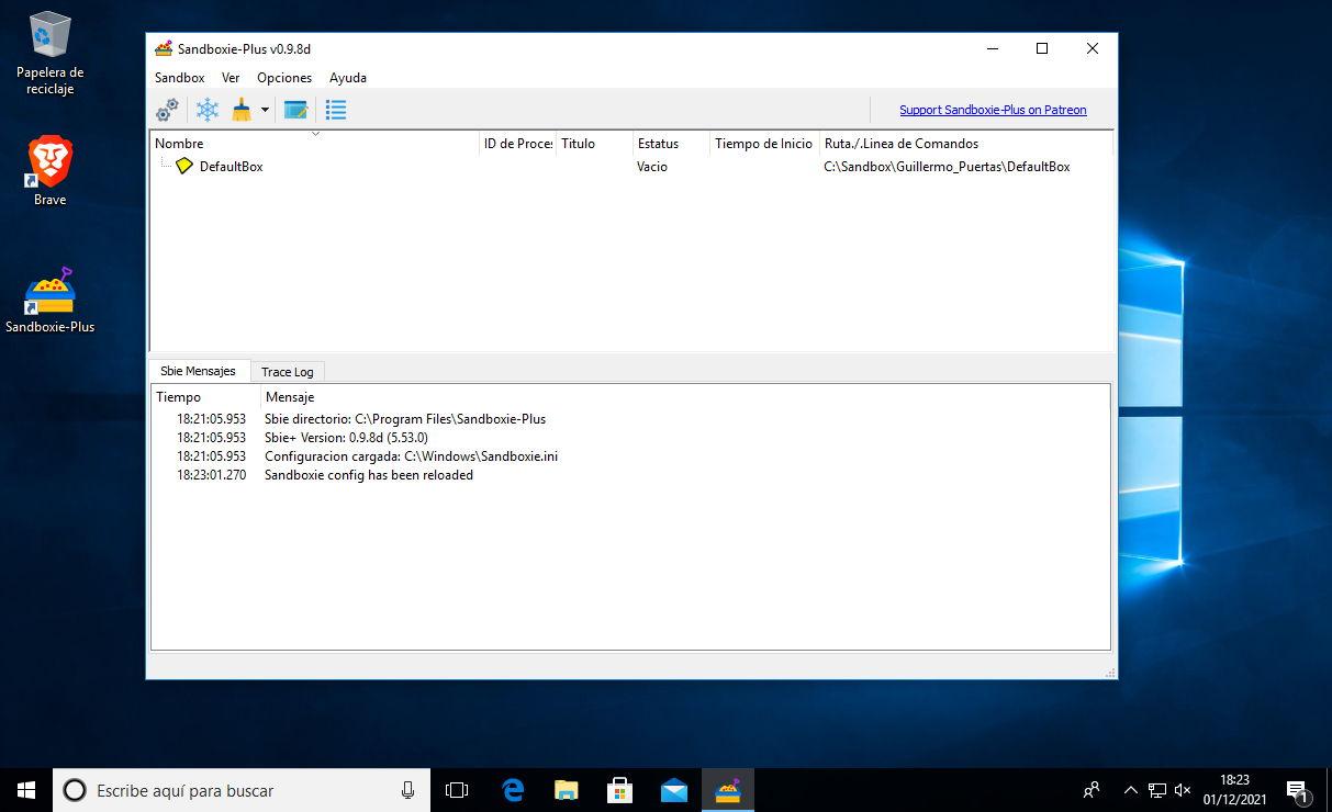 Guía para usar Sandboxie Plus en Windows
