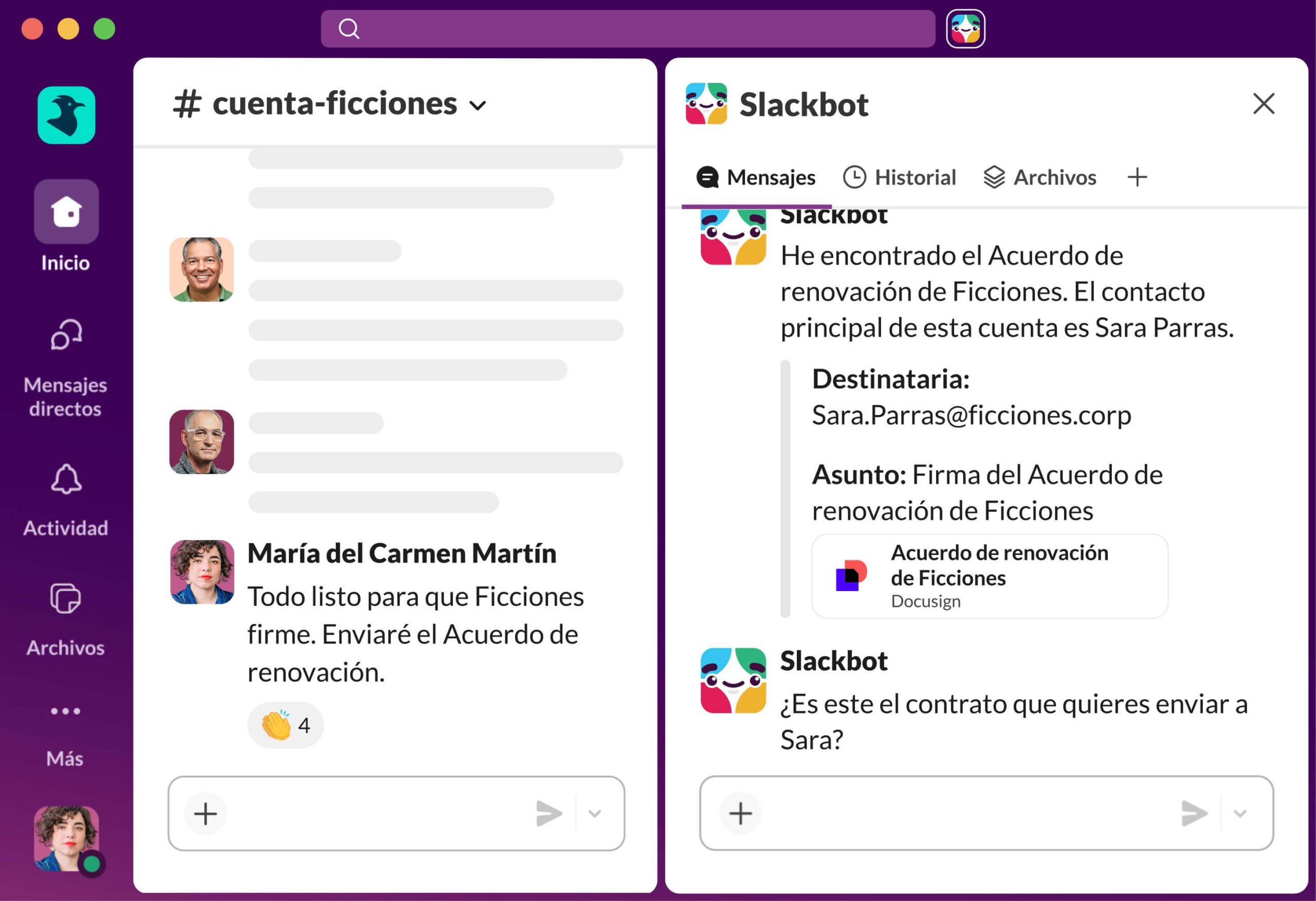 gestión de archivos adjuntos en Slack