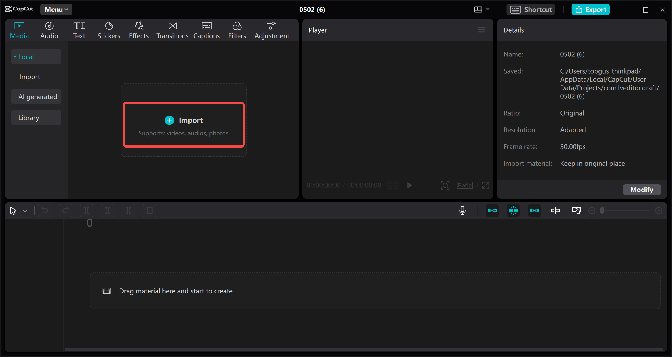 Configuración de CapCut