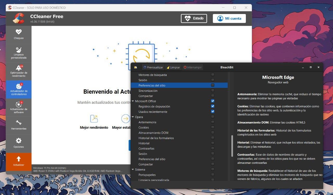 Herramientas de limpieza de PC
