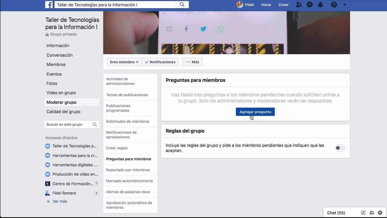 Panel de herramientas para moderadores
