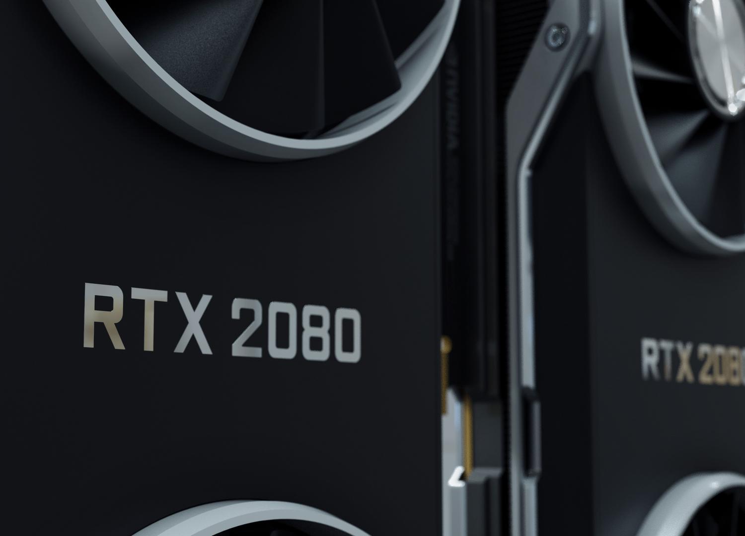 Primer plano detallado de una tarjeta gráfica NVIDIA GeForce RTX 2080, resaltando el diseño tecnológico