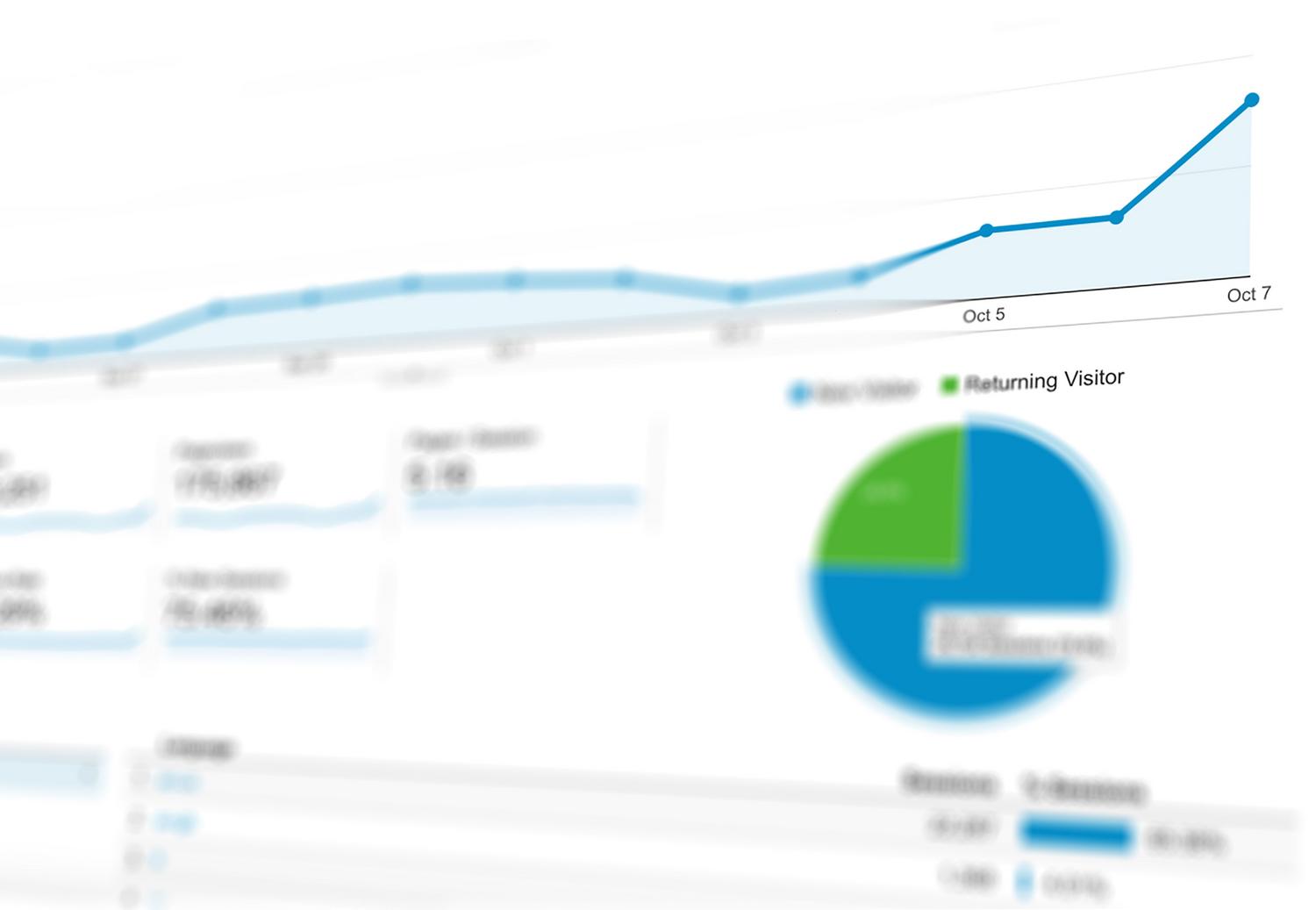 Visualización abstracta de análisis de datos con gráficos que muestran crecimiento dinámico, representando la IA predictiva en ventas B2B.