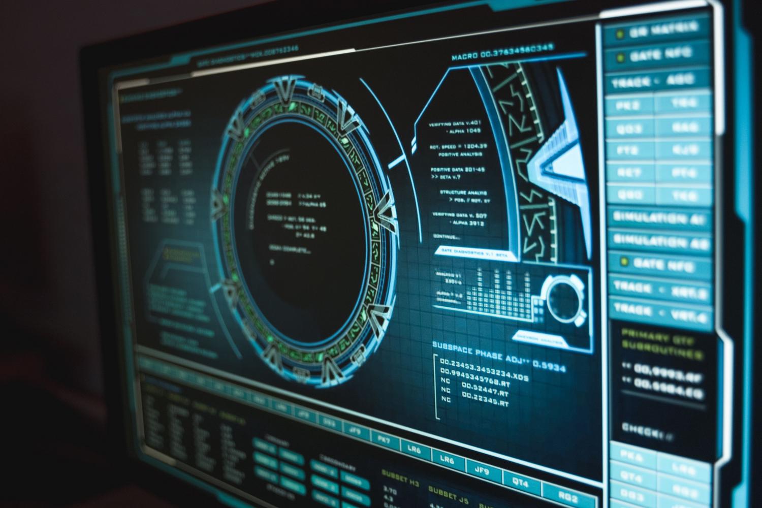 Interfaz tecnológica de alta resolución con datos de ciberseguridad, ideal para ilustrar las vulnerabilidades de las comunicaciones orbitales.