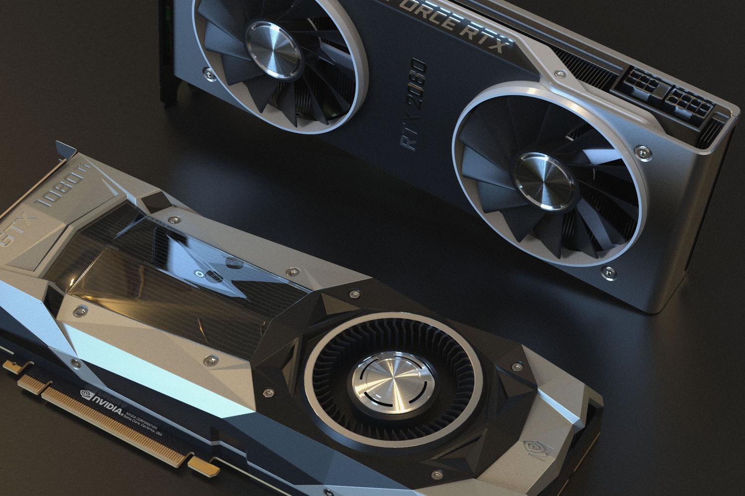 Comparativa visual entre una NVIDIA GeForce GTX 1080 Ti y una RTX 2080, mostrando la evolución de la arquitectura de GPU. Comparativa visual entre una NVIDIA GeForce GTX 1080 Ti y una RTX 2080, mostrando la evolución de la arquitectura de GPU.