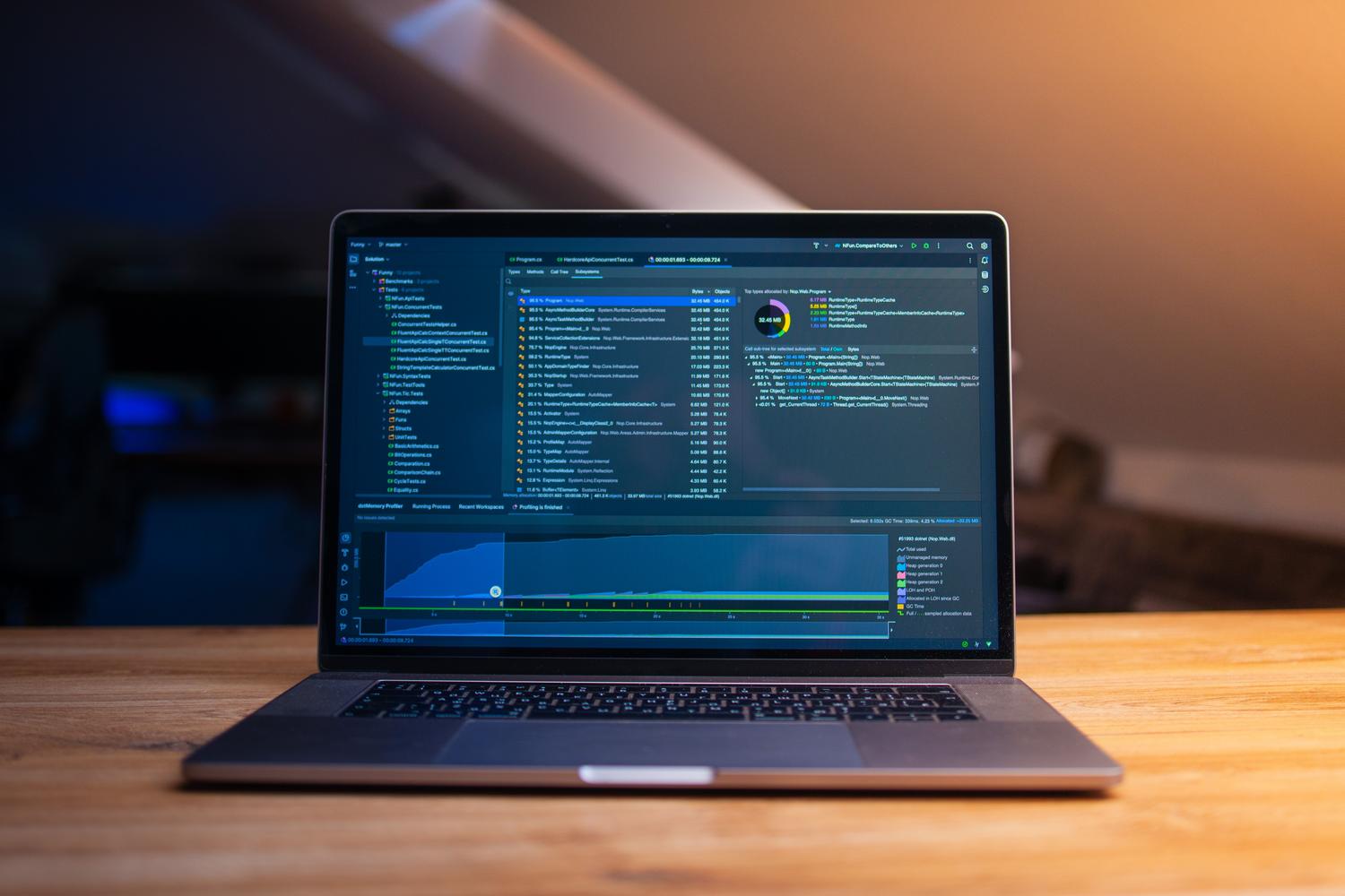 Modern laptop with code on a wooden desk, setting the technical environment for Linux and Flatpak management. Modern laptop with code on a wooden desk, setting the technical environment for Linux and Flatpak management.